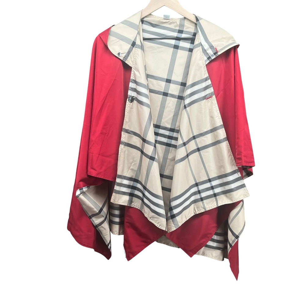 Rainraps Rain Poncho Women OS Red Reversible Plaid Hooded Packable Travel Pouch